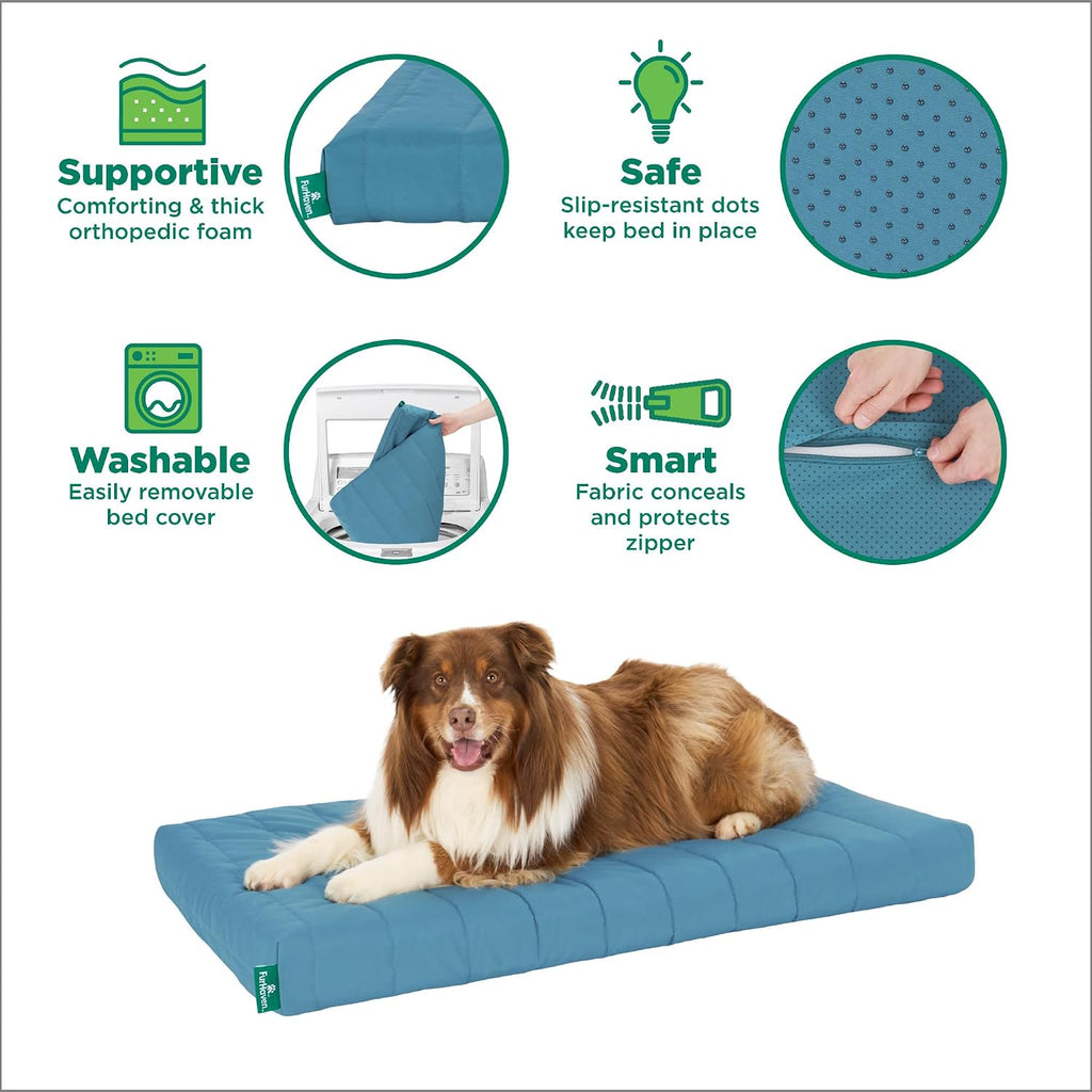 Furhaven Orthopedic Dog Bed – Puffy Quilted Foam Mattress with Removable Washable Cover, Soft & Supportive for Kennels & Crates - Medium, Lagoon