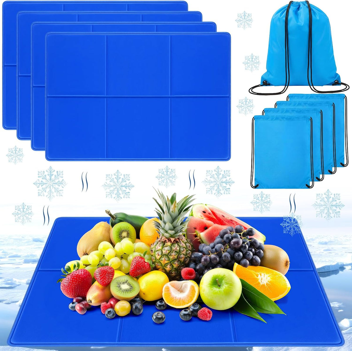 Drydiet 4 Pack Dog Cooling Mat - 23'' X 35'' Solid Gel Self Cooling Mat with Storage Bag Pressure Activated No Refrigeration or Electricity Needed Pet Pad for Dogs & Cats Kennels, Crates, Beds