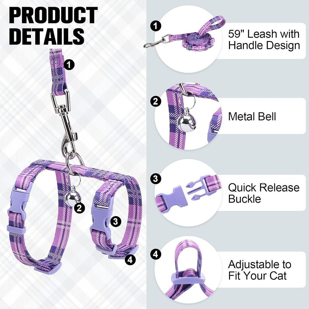 BEAUTYZOO Cat Harness and Leash Set, Escape Proof for Walking Travel Purple