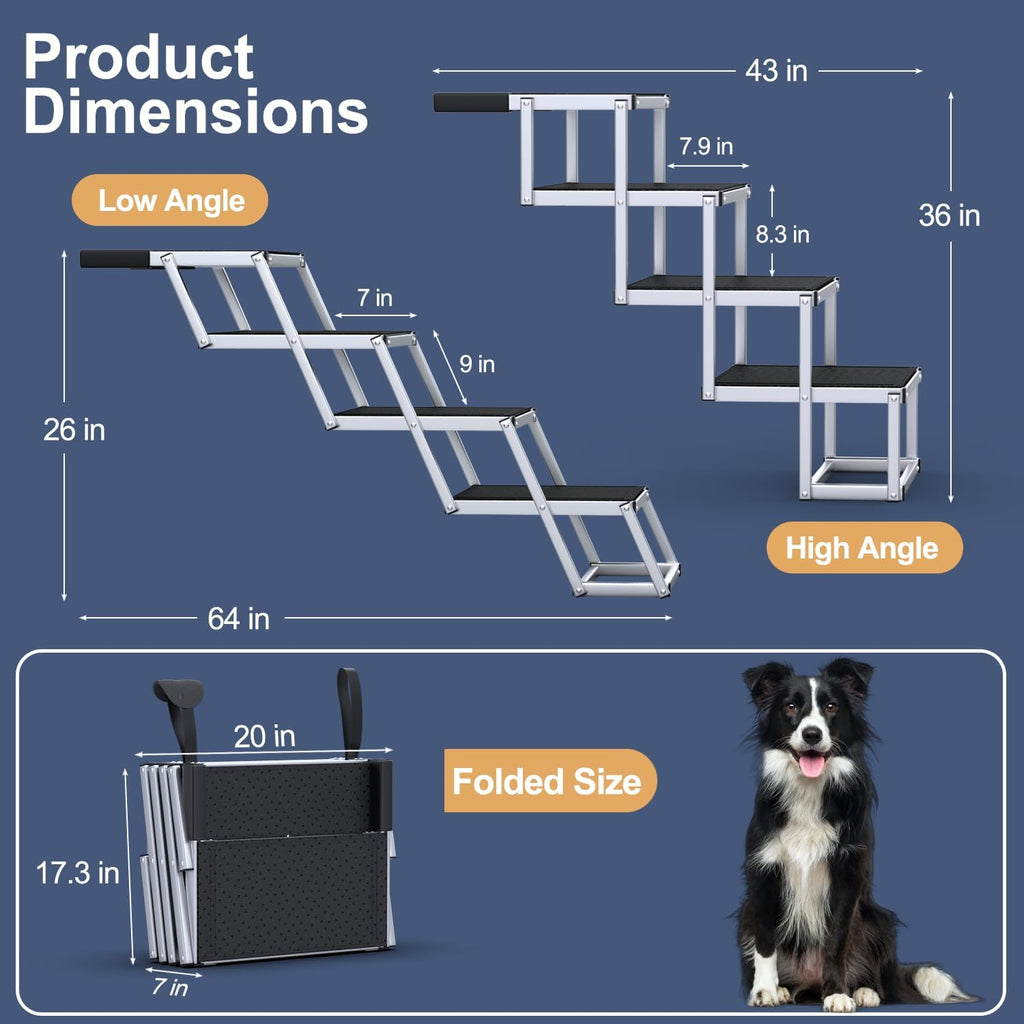 Extra Wide 20" Dog Stairs for Large Dogs, Dog Ramp for Car 4 Steps
