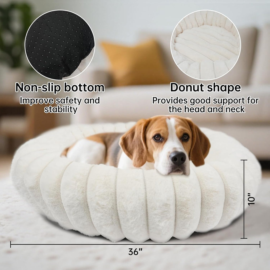 Donut Dog Beds Large Sized Dog Washable Plush Pet Bed,36in White