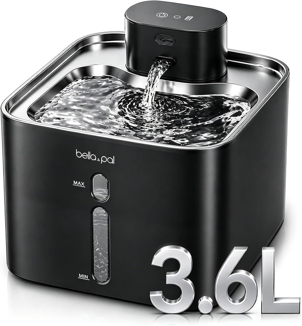 BELLA & PAL Wireless Cat Water Fountain: 122oz Stainless Steel, 3 Flow Mode