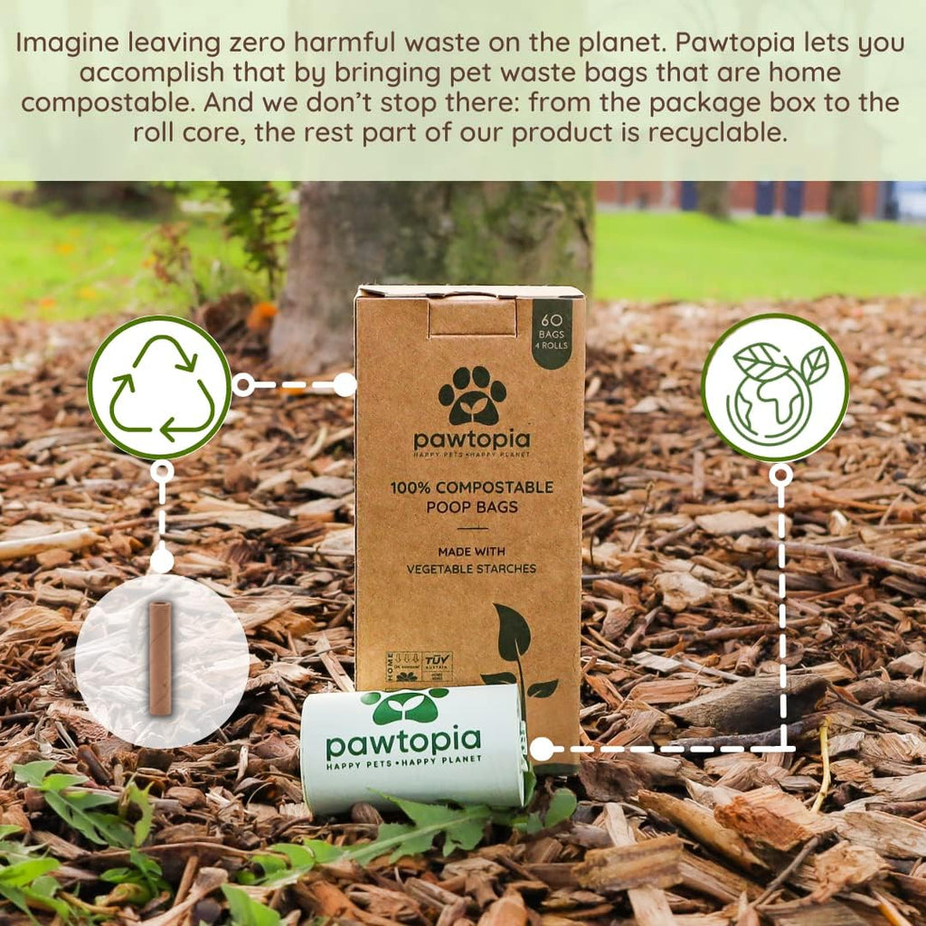 Pawtria Home Compostable Dog Poop Bag Rolls, 240 Bags, 16 Rolls | Leak-Proof Dog Poop Bags Made with Vegetable Starches, TÜV Austria Home Compost Certified, Easy Open Rolls