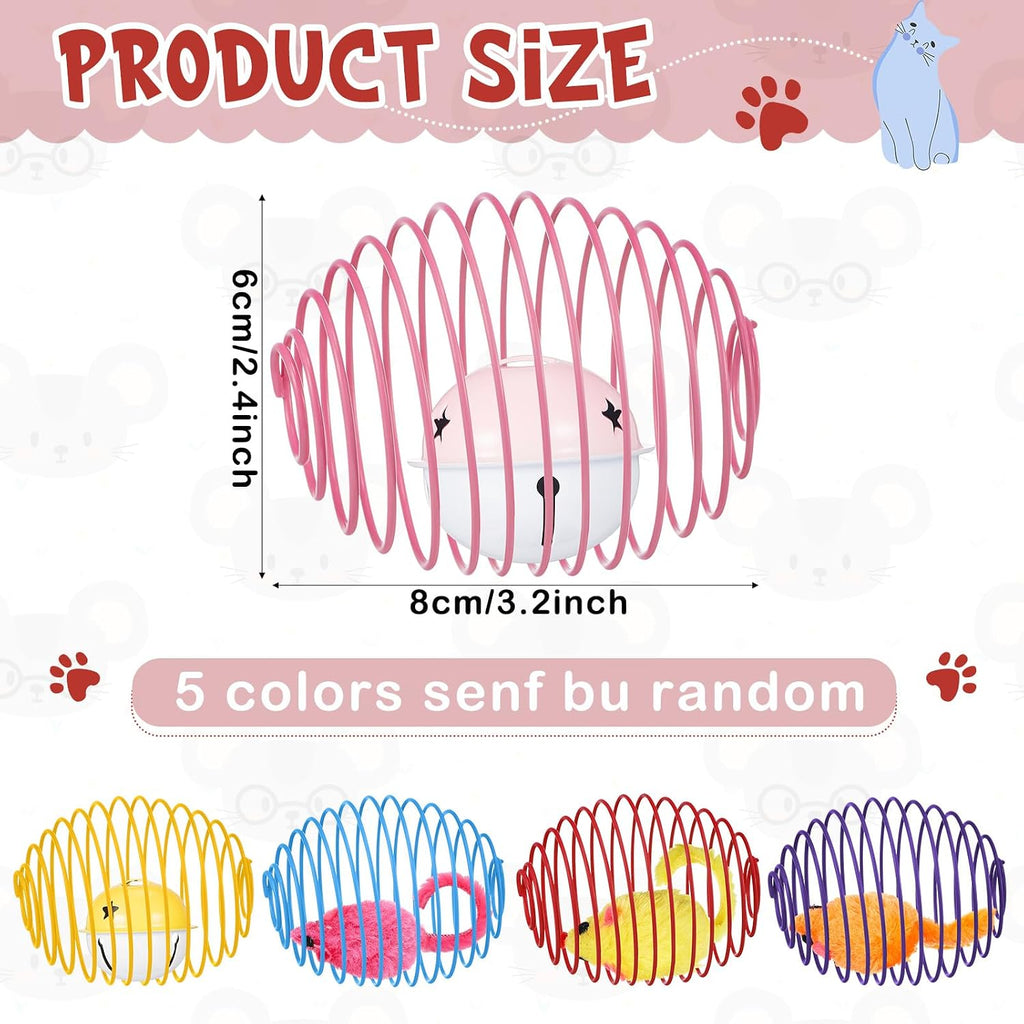 Jecery 5 Pcs Cat Toys Spring,Mouse and Bell,Multicolor