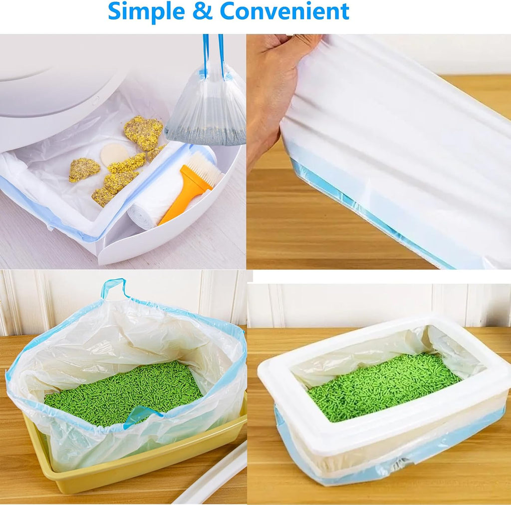 40 Count Cat Drawstring Litter Box Liners 26.6x16.7 inches 2Mils Super Thick for Self-Cleaning Litter Box Cat Litter Pan Trays(Green Drawstring 40 count)