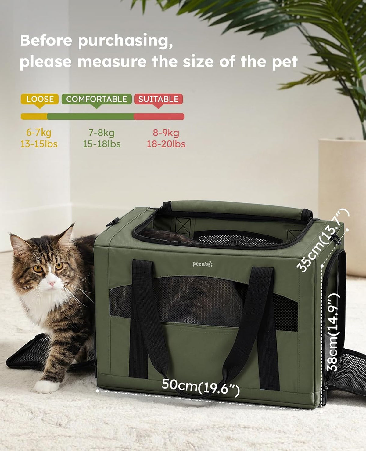 Pecute Cat Carrier Stable, Pet Carrier with Privacy Partition,Green