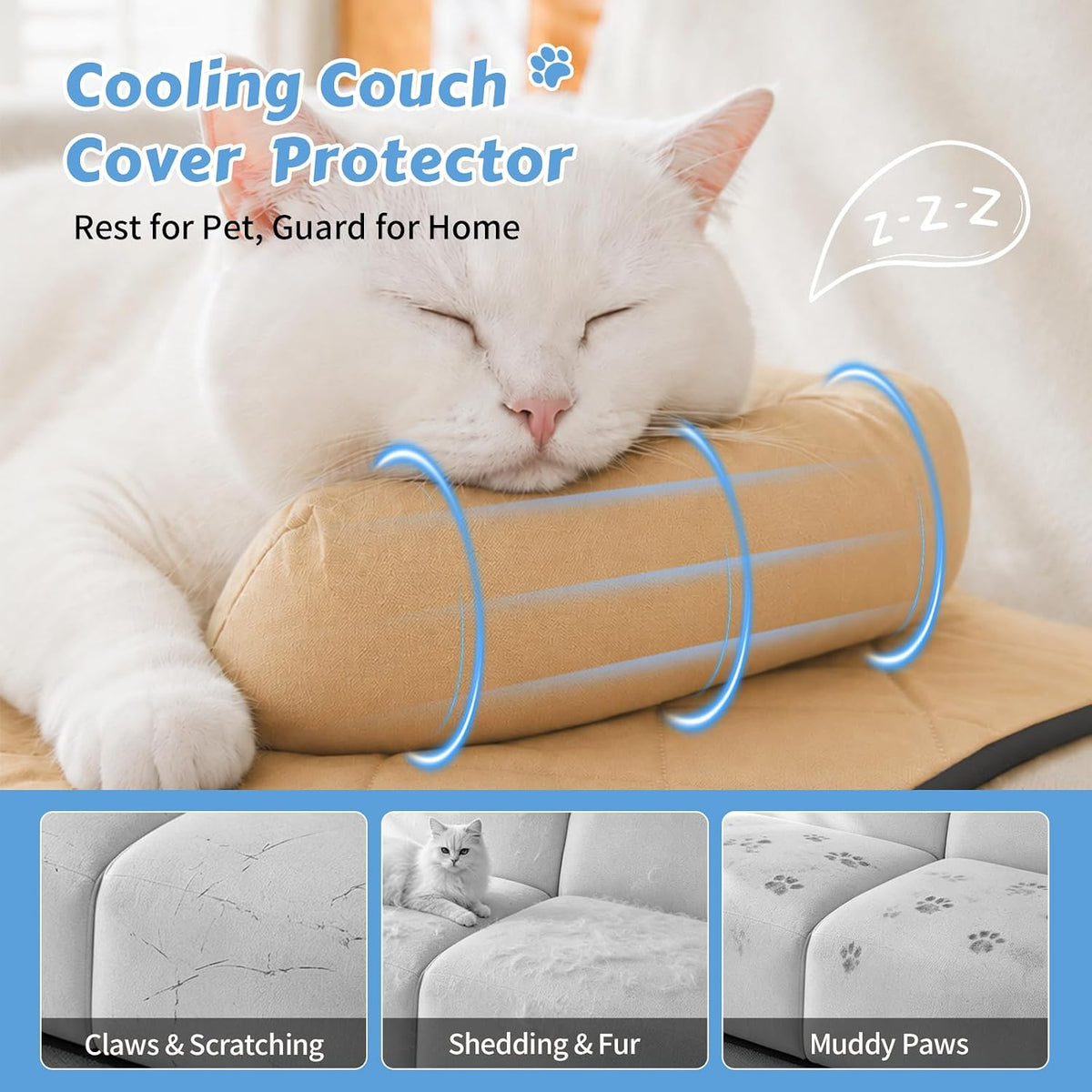 Cooling Dog Bed Mats with Neck & Head Support, 31.5 x 23.62 inch Khaki