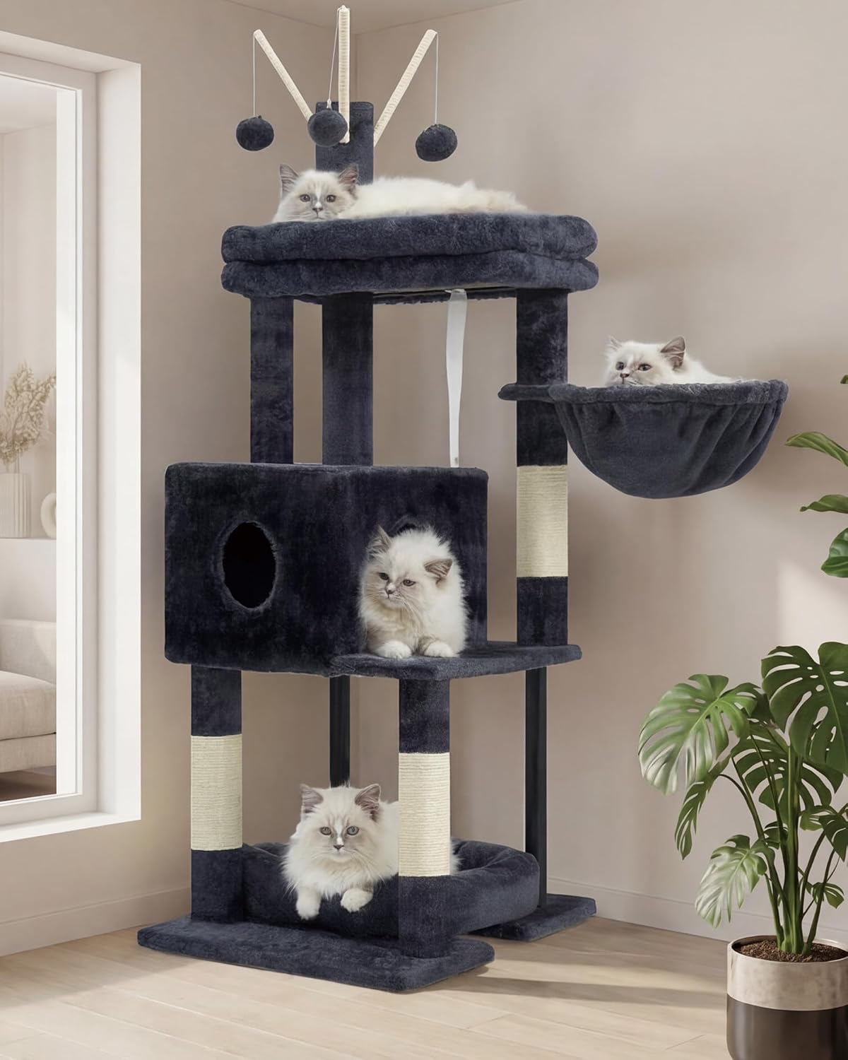 Heybly Cat Tree, 45.3" Cat Tower for Indoor Cats with Large Perch HCT202SG