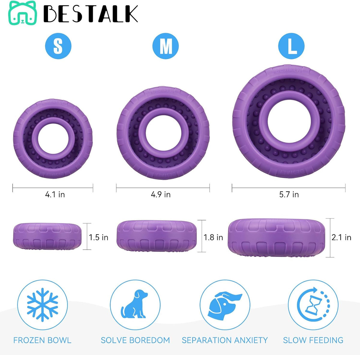 Dog Enrichment Lick Bowl, Bestalk Slow Feeder Lick Mat for Dogs, Freeze Puzzle Licking Bowl for Anxiety Relief, BPA Free Silicone, Dishwasher Safe(Purple,L)
