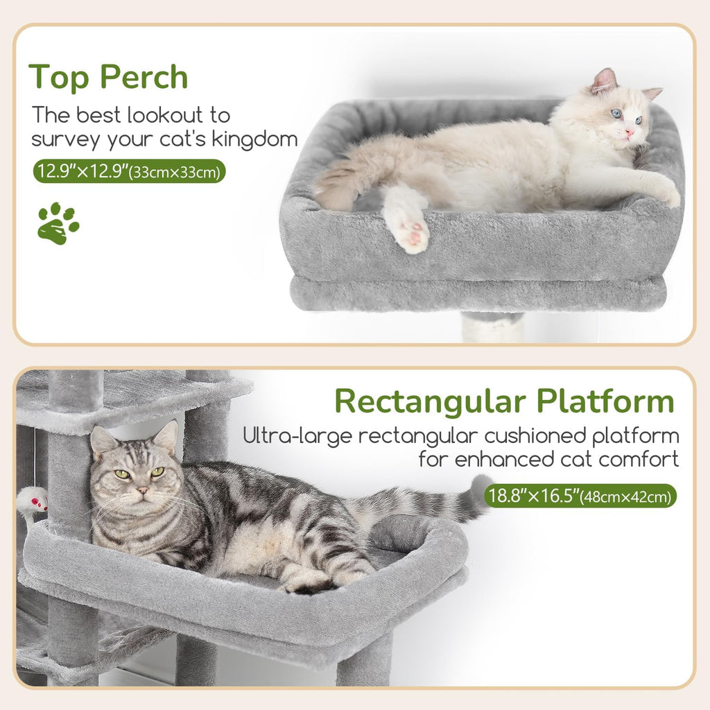 Globlazer 65in Sturdy Cat Tree Tower for Indoor Large Cat, S65, Light Grey