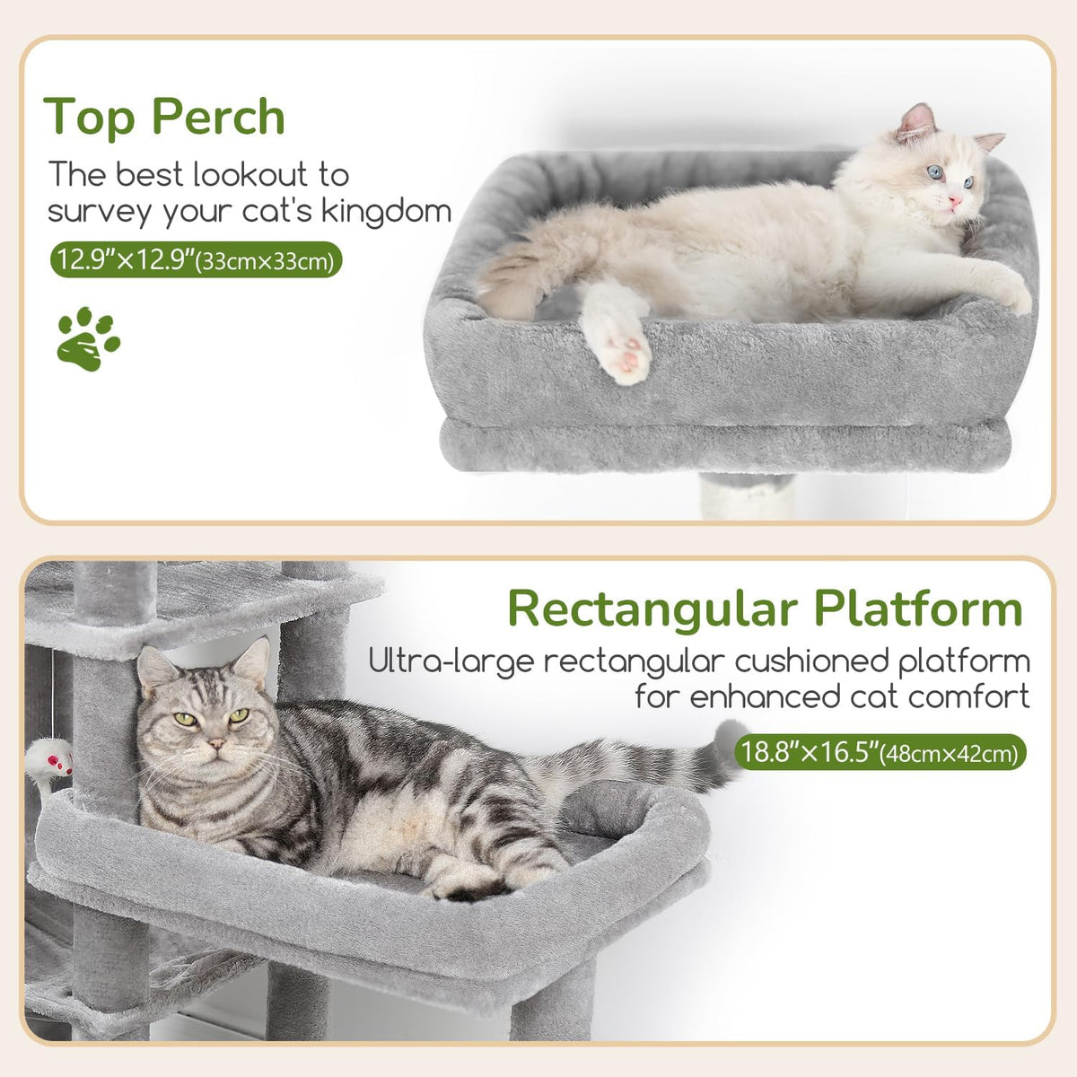 Globlazer 65in Sturdy Cat Tree Tower for Indoor Large Cat, S65, Light Grey