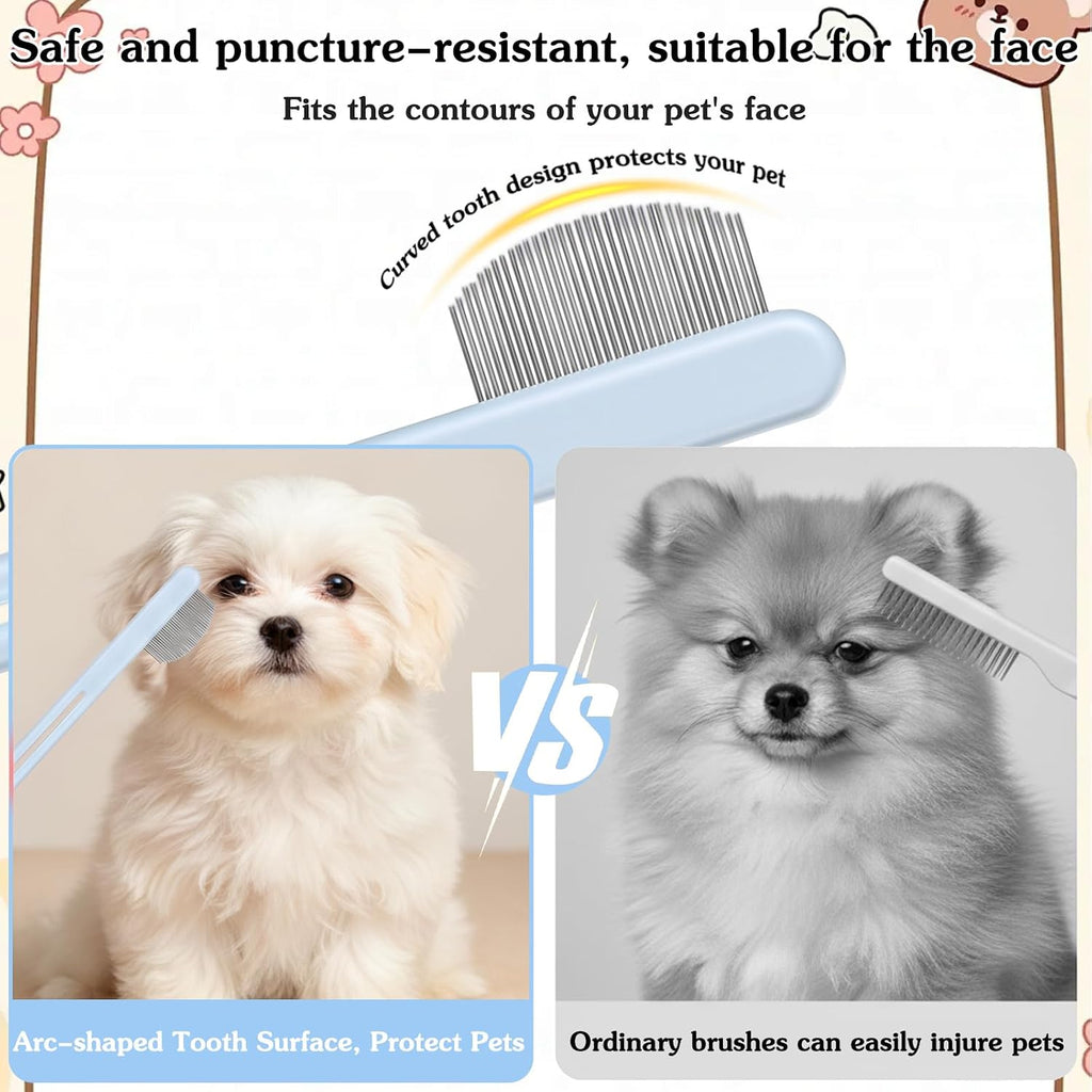 Stainless Steel Dog Eye Comb, Pet Facial Grooming Comb, Dog Flea Combs, Round-Tip Arc Teeth, Stress-free Tear Stain Remover for Dogs & Cats Fit Yorkie, Shih Tzu, Maltese Maltipoo Pomeranian (Blue)