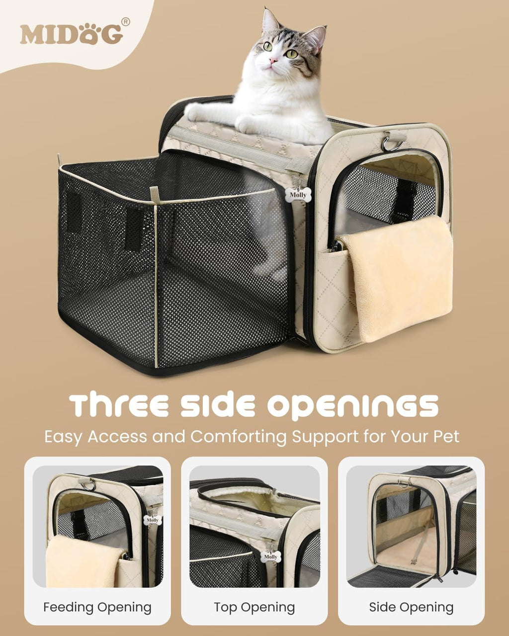 MIDOG Soft Cat Carrier Airline Approved, Expandable for Cats Up to 15lbs