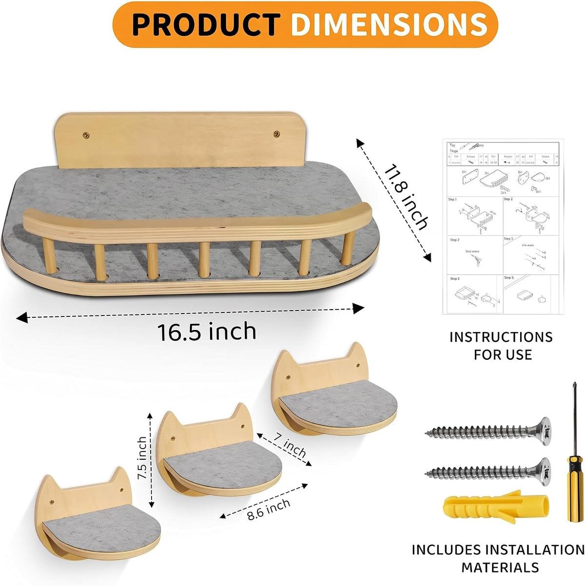 Cat Wall Shelves, Modern Cat Wall Furniture for Indoor Cats