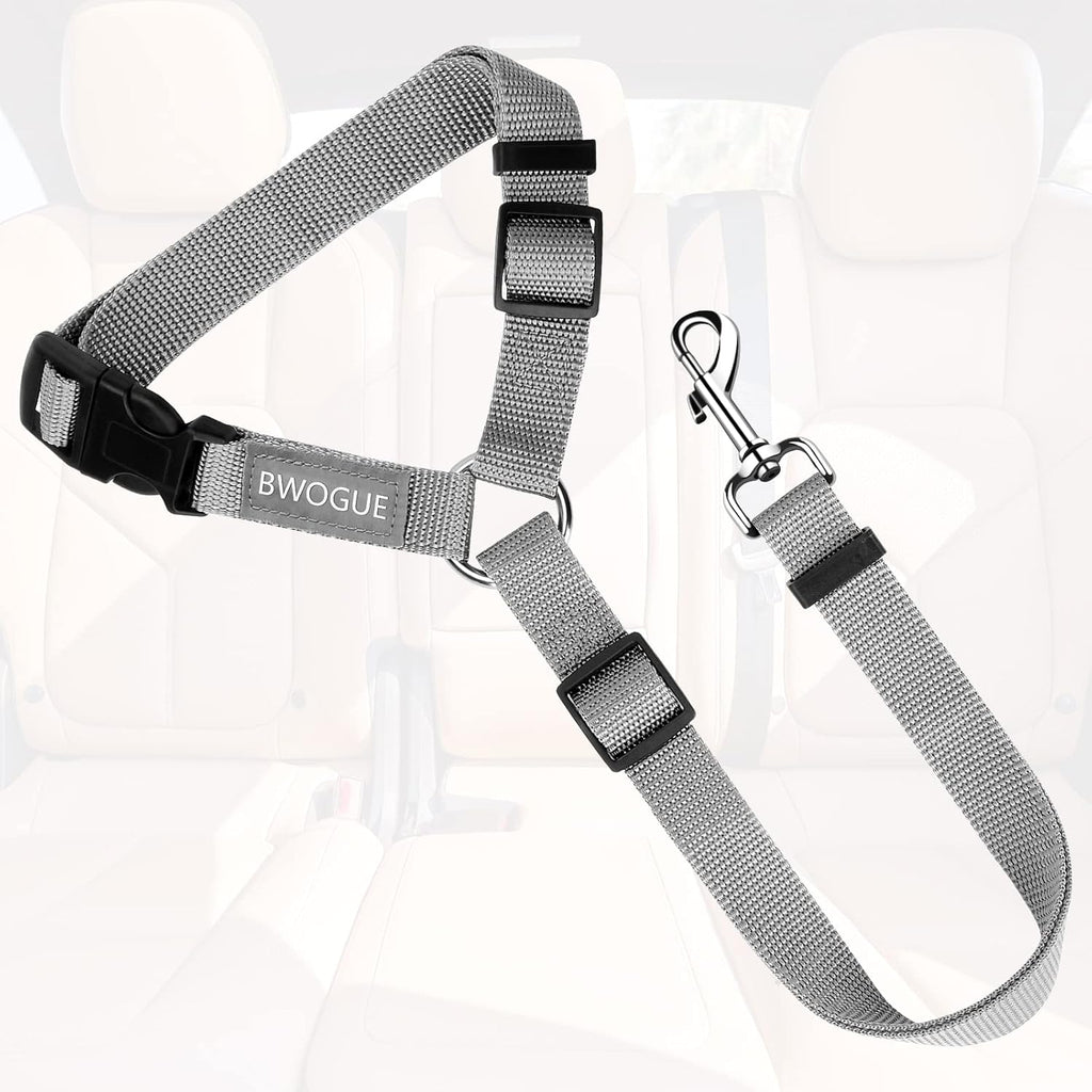 BWOGUE Dog Seat Belt for Car, Headrest Restraint Lead, Non-Elastic, Gray