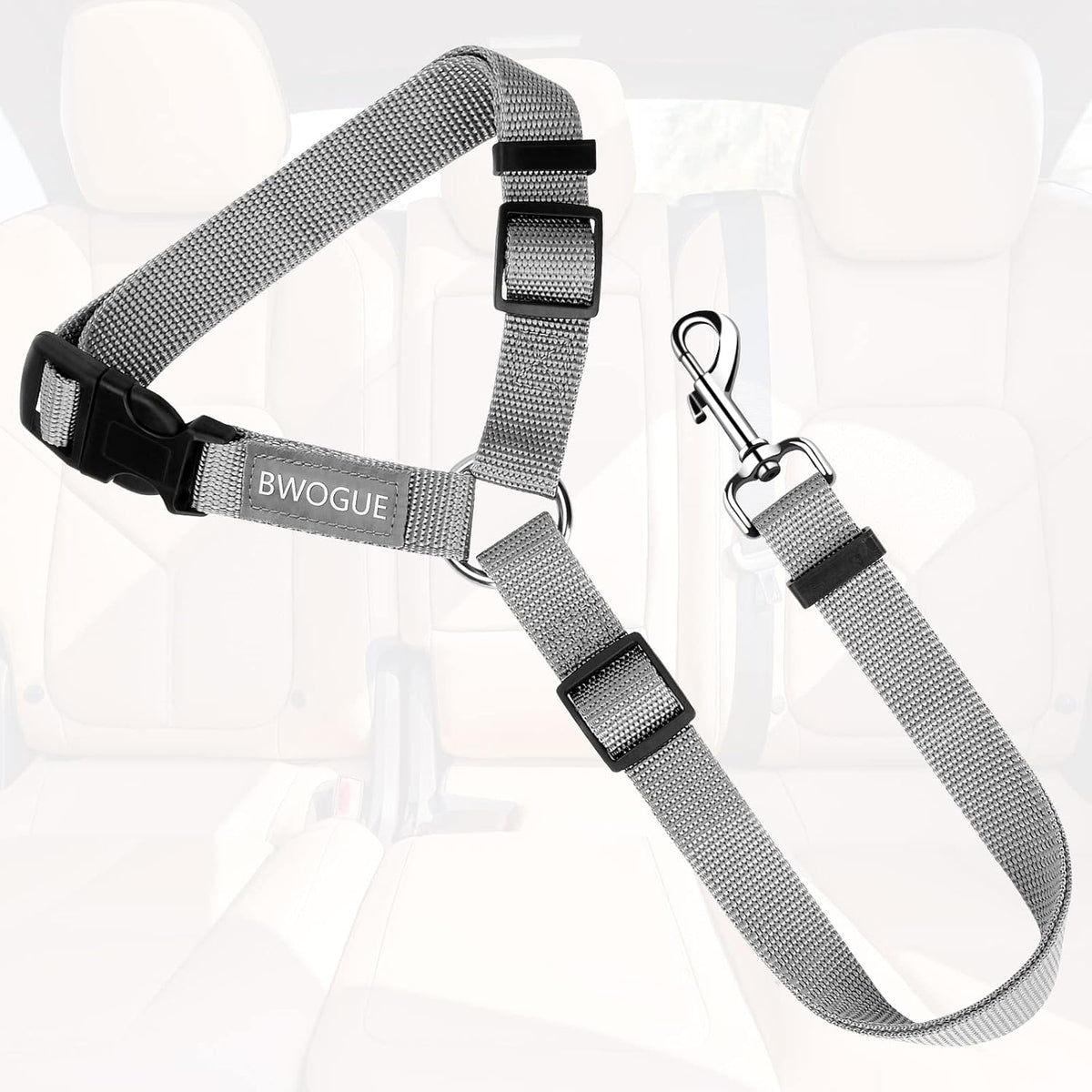 BWOGUE Dog Seat Belt for Car, Headrest Restraint Lead, Non-Elastic, Gray