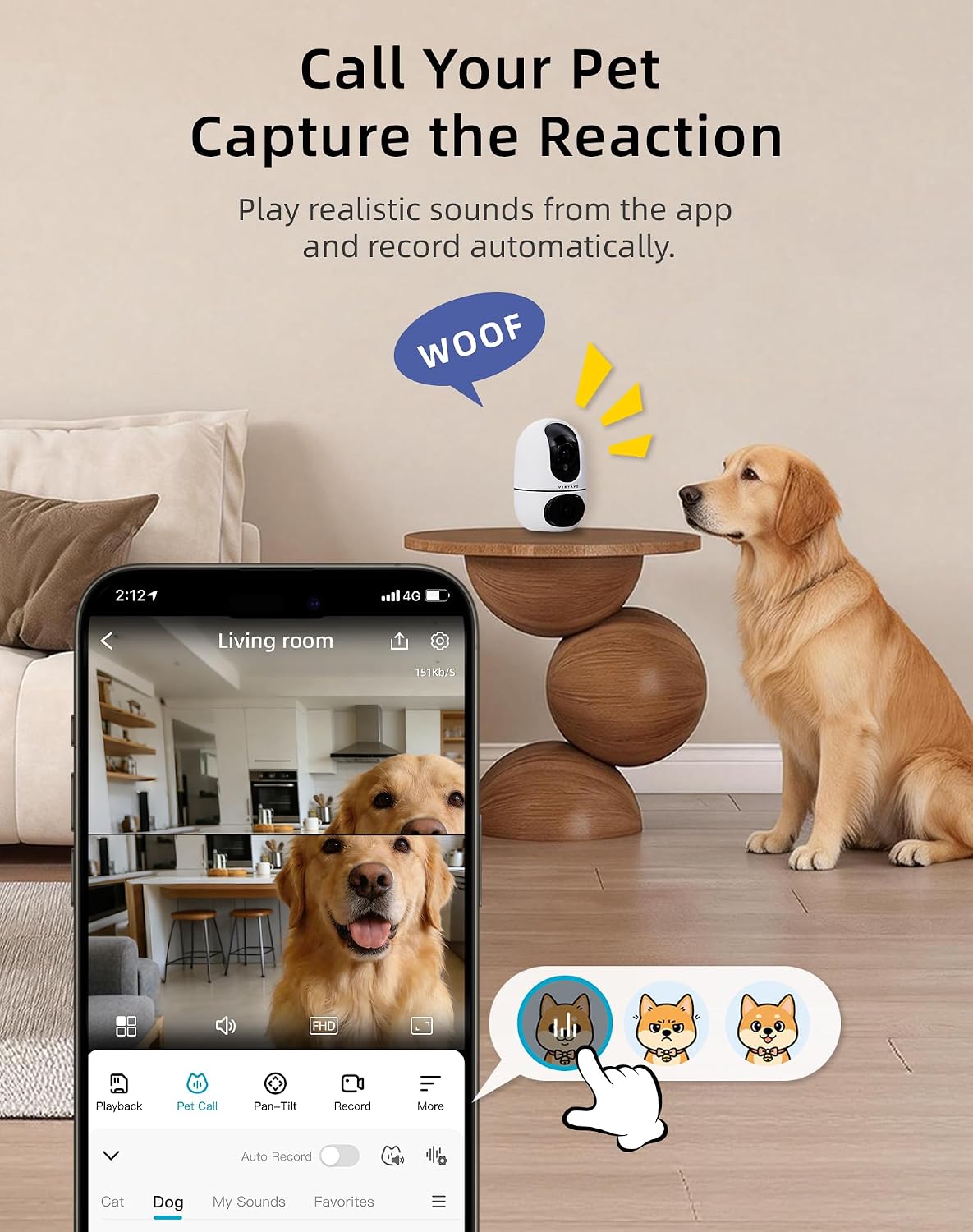 VIRTAVO AI Pet Camera Indoor with Phone App for Dog, Cat & Puppy, 2Pack