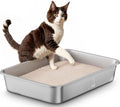 Qiuma Stainless Steel Litter Box, Large Cat Litter Box for Medium to Large Cats, Odor-Free, Non-Stick, Easy to Clean, 19.5"×13.6"×3.9", Low Entry for Kittens, Seniors, or Injured Cats