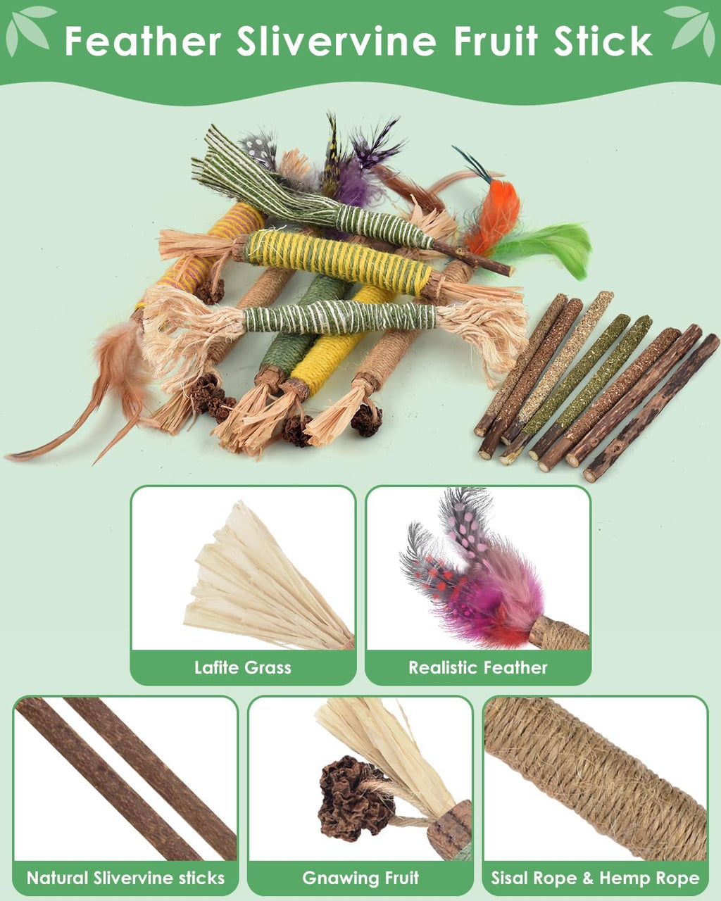 Bissap 20PCS Silvervine Chew Sticks, Catnip Chewing Toy for Cat Kitten