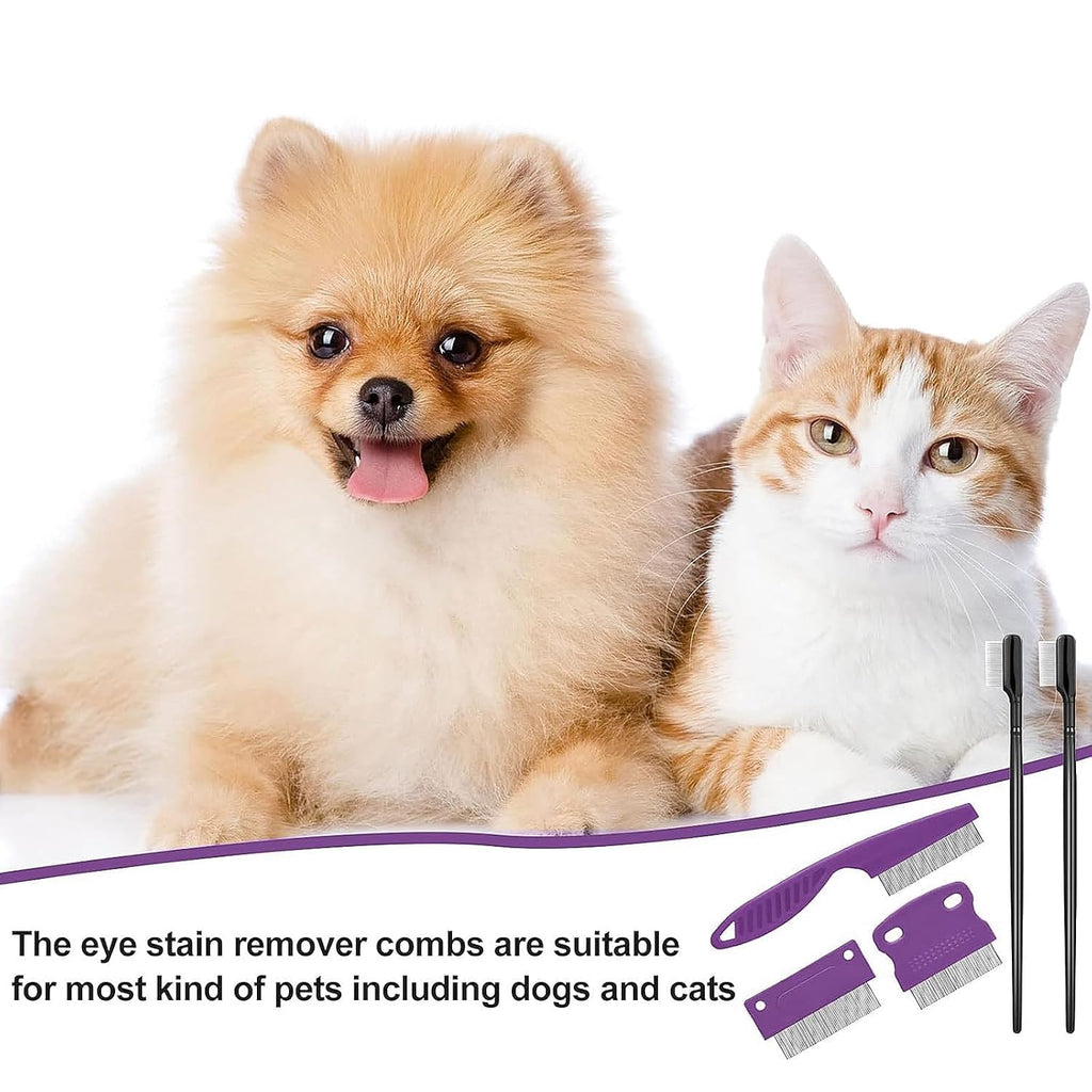 Fullhawl 5 Pcs Dog Eye Combs Tear Stain Remover Combs, Purple, Black