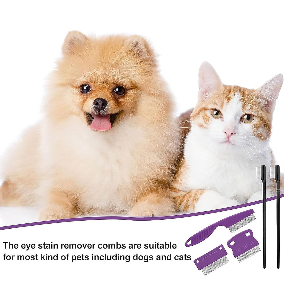 Fullhawl 5 Pcs Dog Eye Combs Tear Stain Remover Combs, Purple, Black