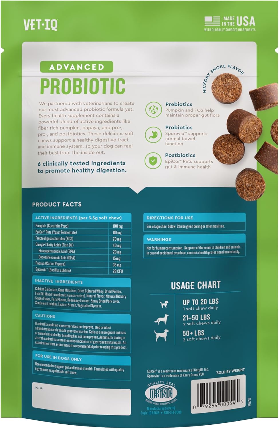 VetIQ Advanced Probiotic Supplement for Dogs, Sensitive Stomach, 60ct