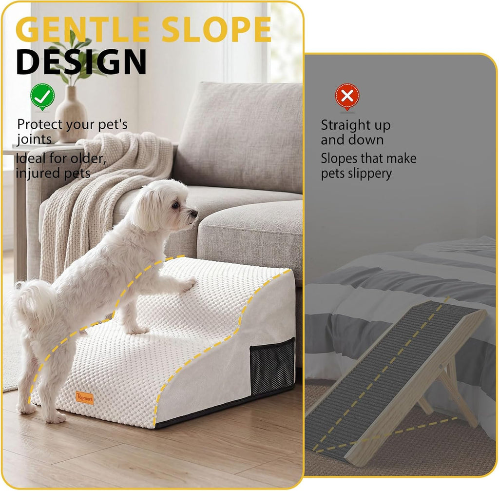 2-Step Dog Stairs for Small Dogs, Non-Slip Foam Pet Steps for Low Couch Bed