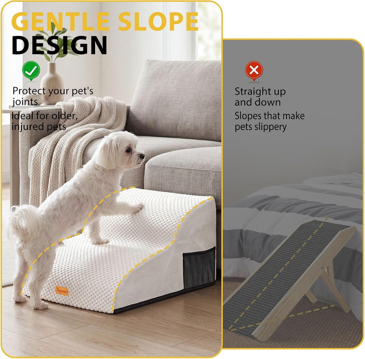 2-Step Dog Stairs for Small Dogs, Non-Slip Foam Pet Steps for Low Couch Bed