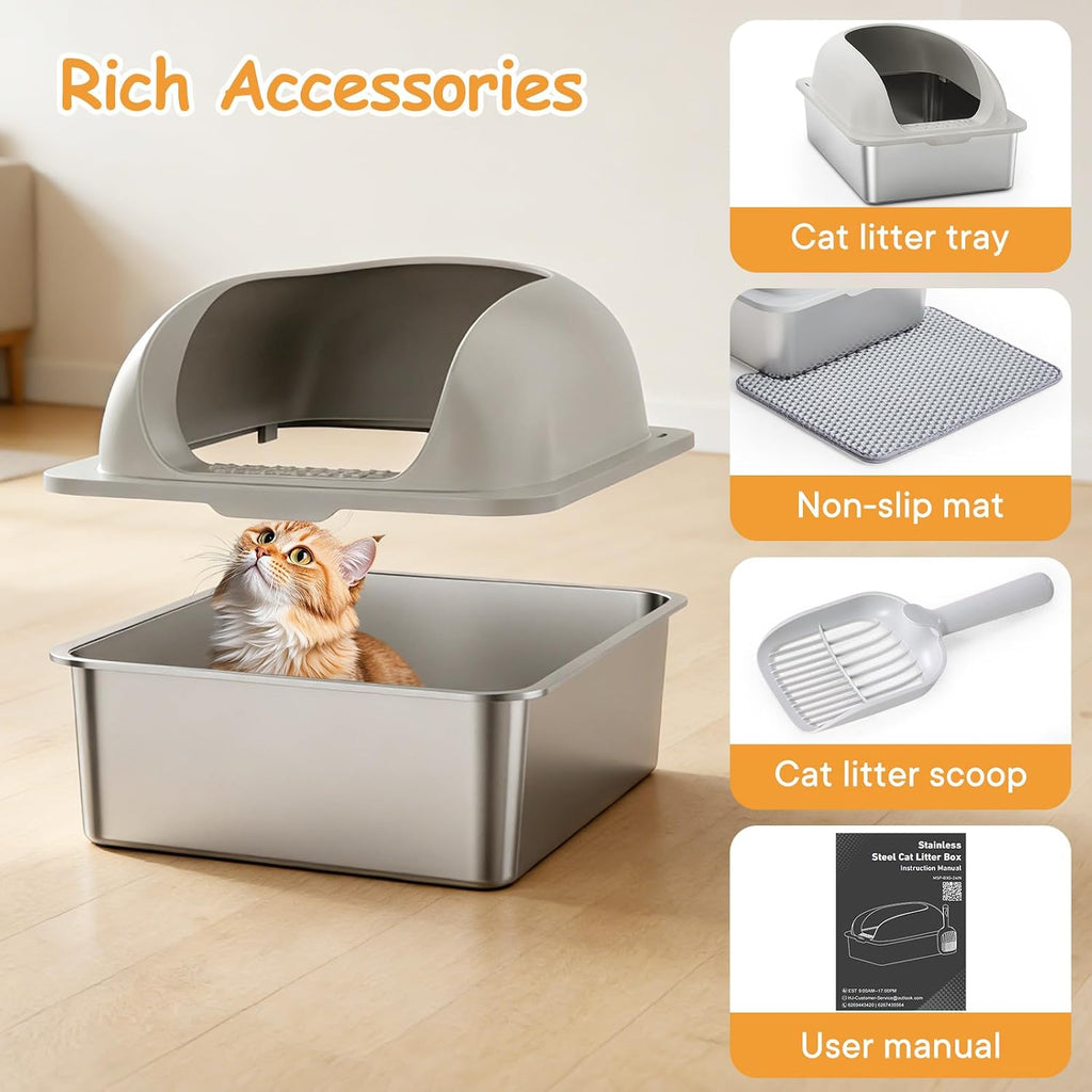 Stainless Steel Cat Litter Box, Large Metal Litter Boxes High Sides