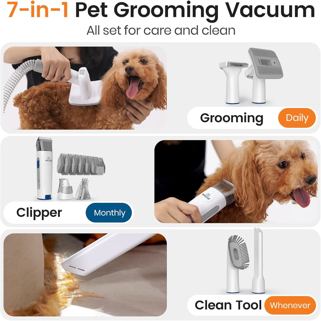 oneisall Dog Grooming Vacuum,7 in 1 Grooming kit Tools with Low Noise