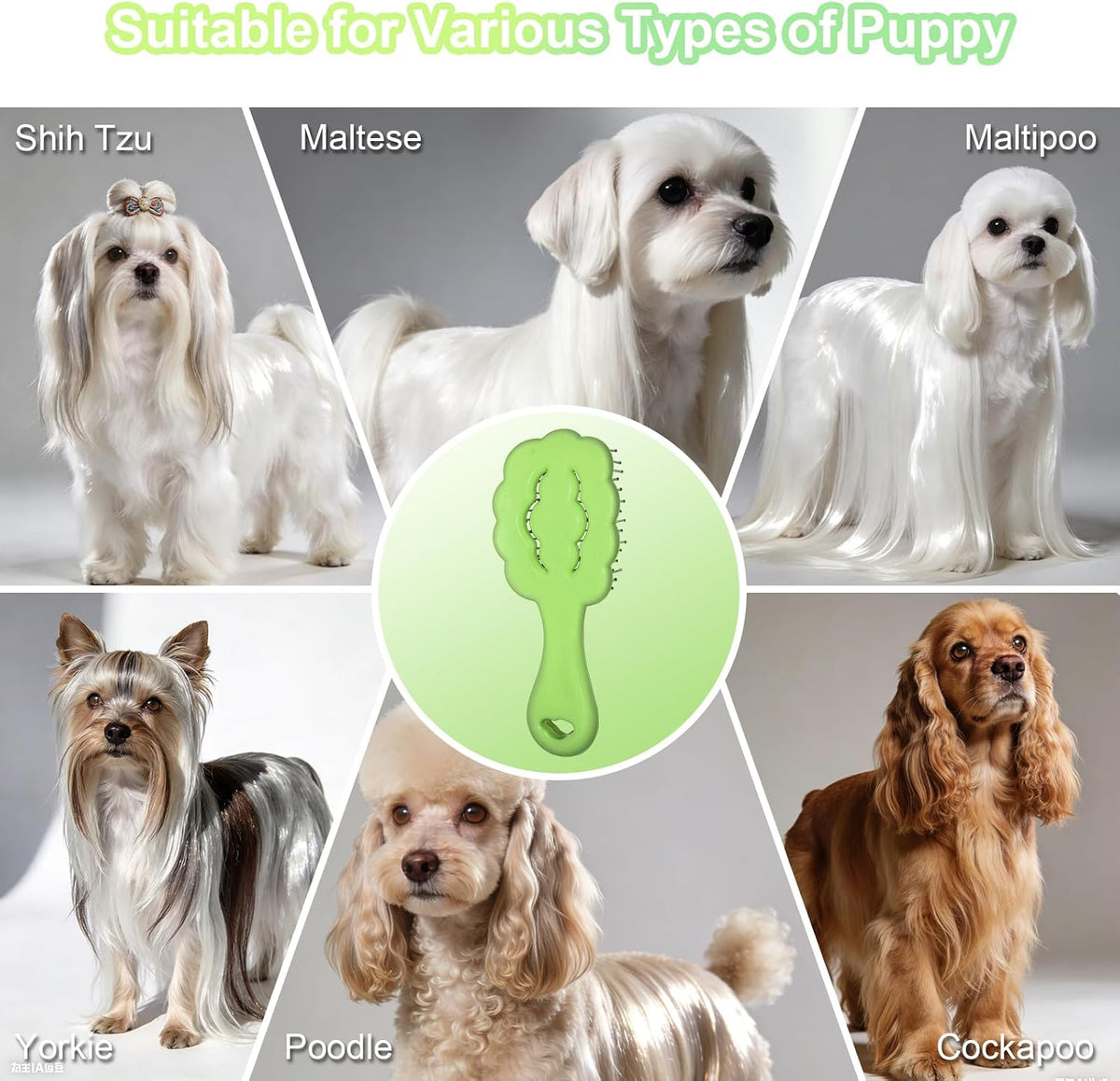 Cloud Shape Small Dog Grooming Brush, Soft Puppy Brush (Green) | Ideal Gentle Puppy Hair Brushes for Maltese and Small Breeds- Perfect for Shih Tzus, Yorkies, and Maltipoos