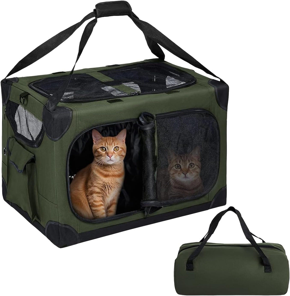 Large Cat Carrier for 2 Cats, 24x17x17 in, Metal Frame, Green