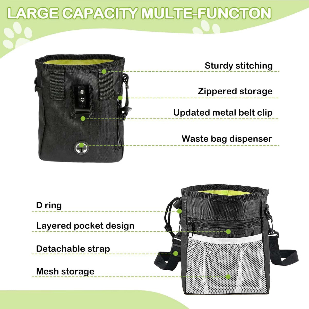 JIURUN 3-in-1 Dog Treat Pouch for Training, Hands-Free Dog Training Treat Bag with Clicker & Poop Bag Dispenser, Adjustable Waist Pack with Belt Loop Clip for Dog Walk, Park, Outdoor Essentials