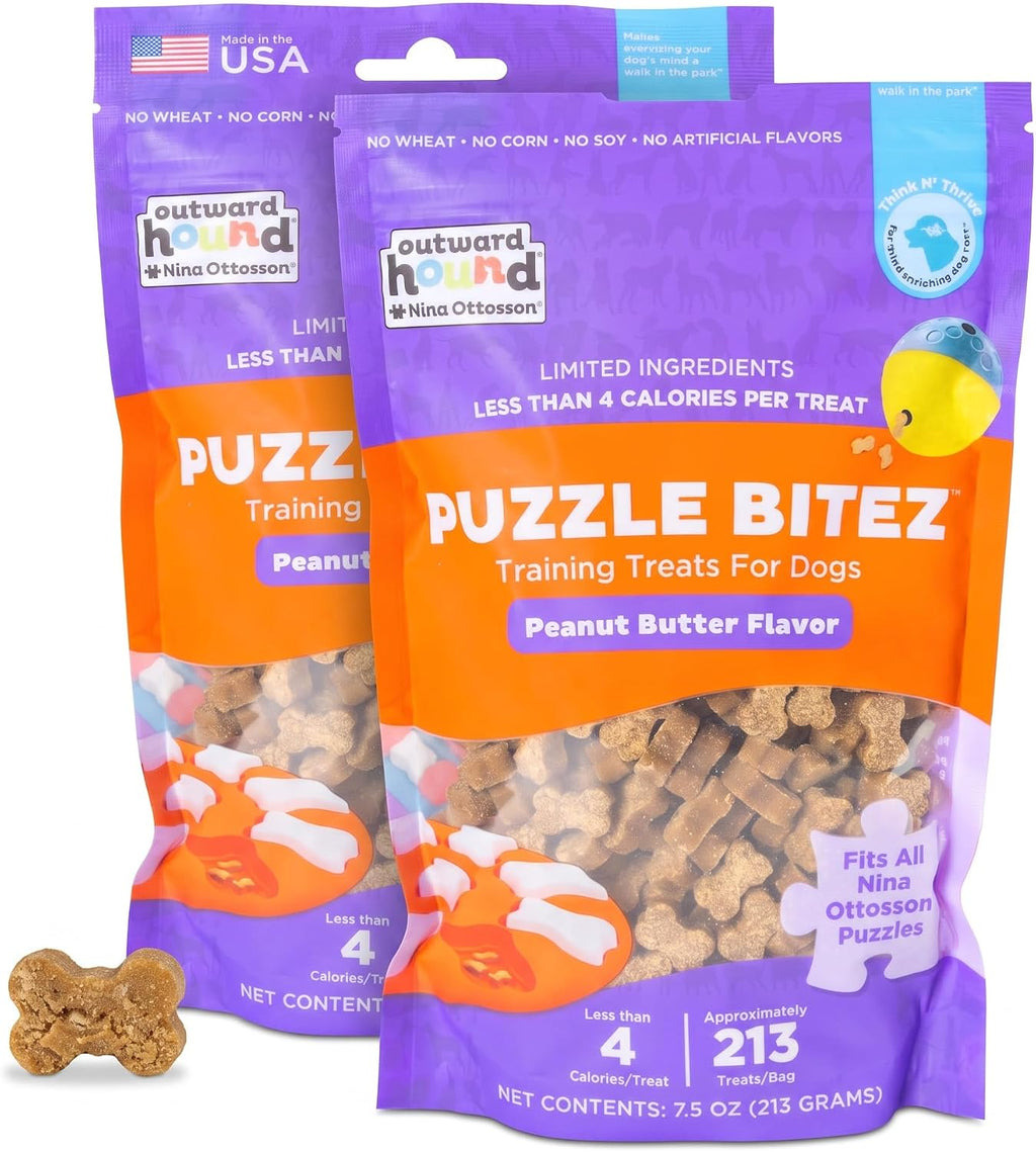 Outward Hound by Nina Ottosson Puzzle Bitez USA Made Dog Treats,Peanut Butter Flavor,Bite-Sized Training Reward and Interactive Puzzle Toy Treats,7.5oz,(Pack of 2)