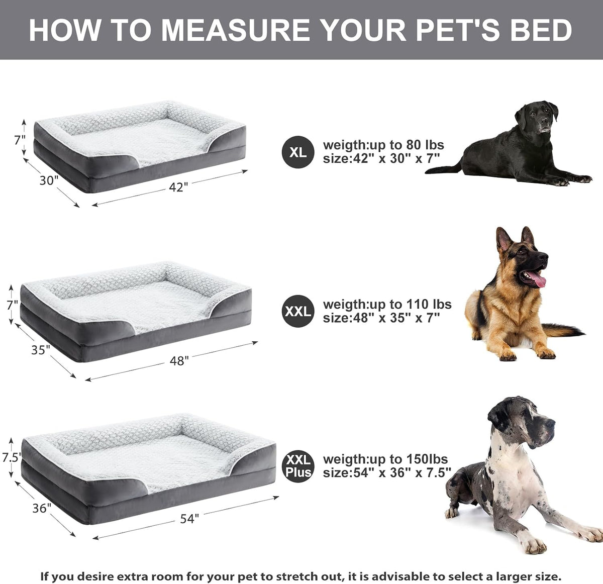 LEXTRO Orthopedic Dog Beds for Large Dogs, Comfy Washable Dog Couch Bed