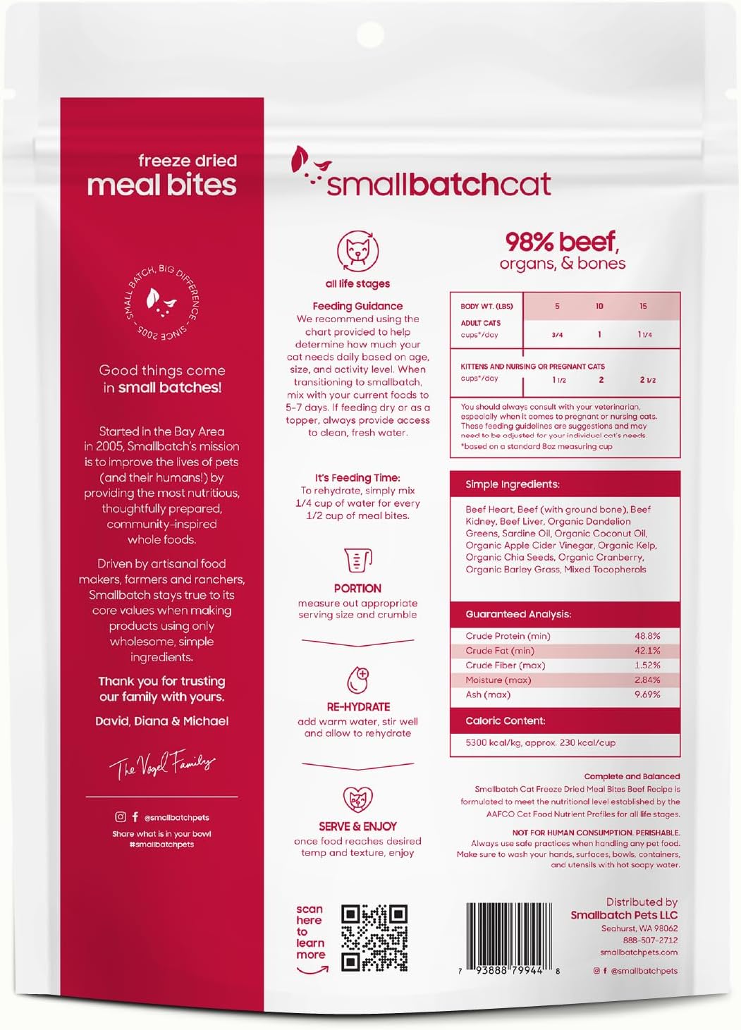 smallbatch Freeze Dried Raw Cat Food, High Protein Beef Recipe, 10 oz