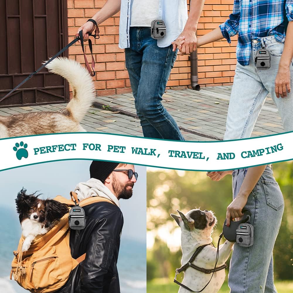 PetAmi Dog Poop Bag Holder for Leash, Waste Bag Dispenser Pet Pouch, Grey | Doggy Puppy Walking Accessories Travel Camping, Dog Treat Pouch Supplies Must Have, Doggie Poo, Jogging, Walks