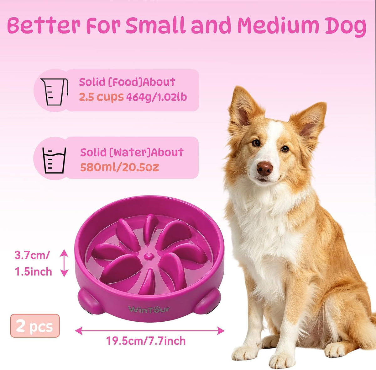 WinTour 2 Pack Slow Feeder Dog Bowls, BPA Free, Medium & Small Dog Bowls