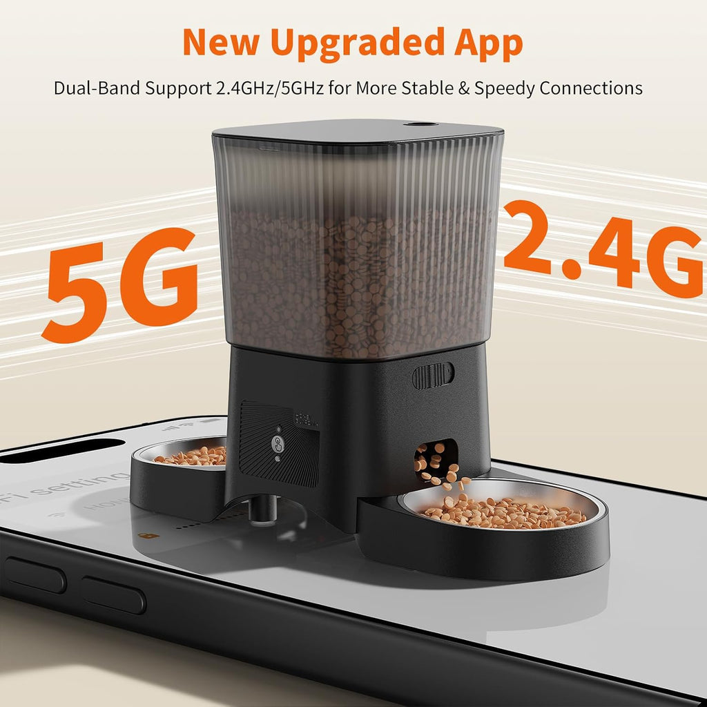 HoneyGuaridan Automatic Cat Feeder for 2 Cats,2.4G/5G WiFi APP Control