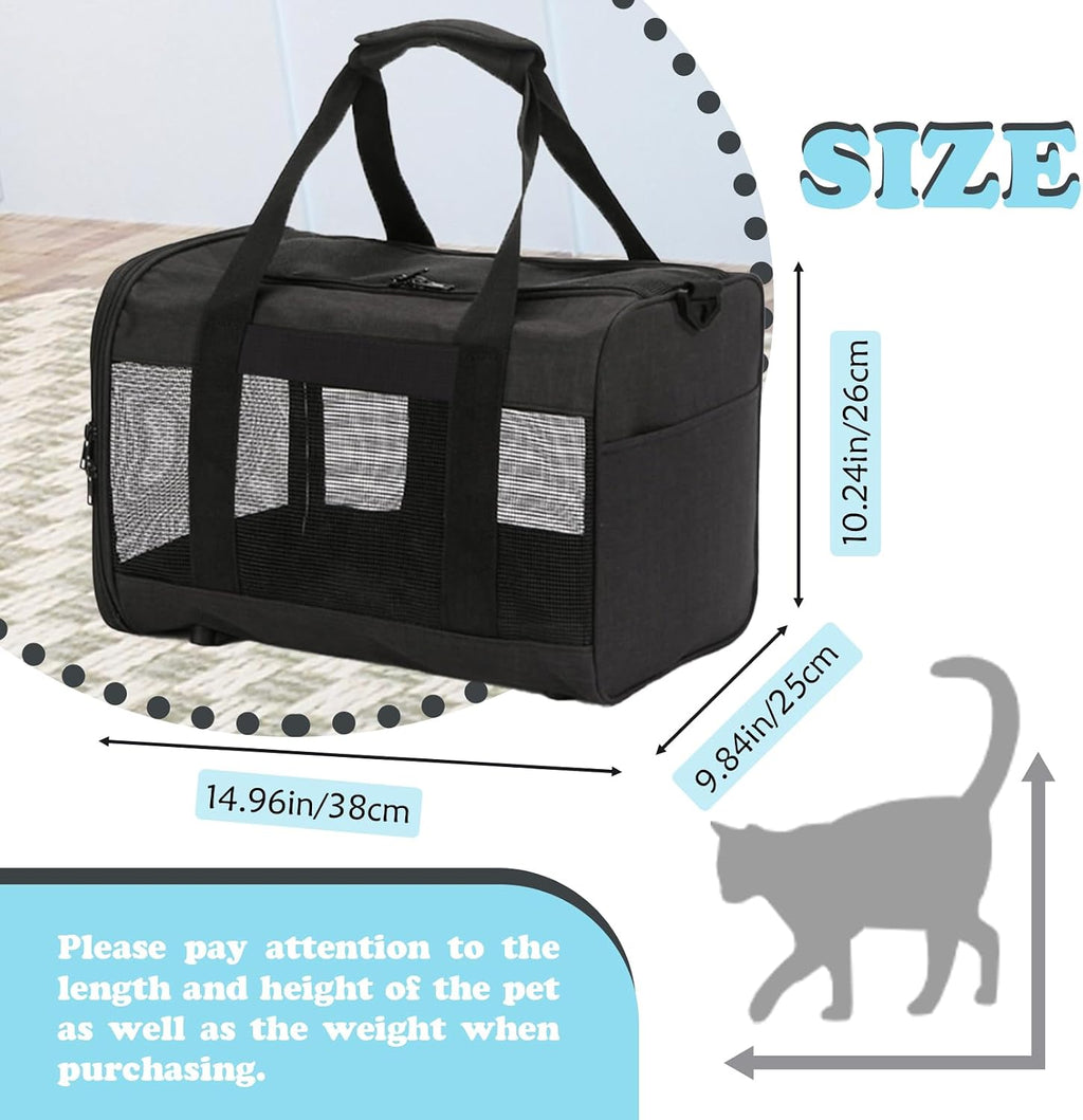 Travel Carrier for Cats,Cat Soft-Sided Carriers Ventilated Breathable Foldable Kitten Carrier Soft Airline Approved Carrier for Small Dogs Kitty Puppies Under to 12 Lb(Black)