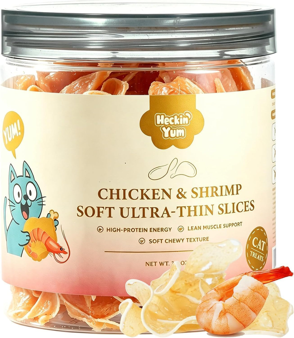 Soft Chicken & Shrimp Cat Treats Thin Slices Easy Chew 3.2 oz