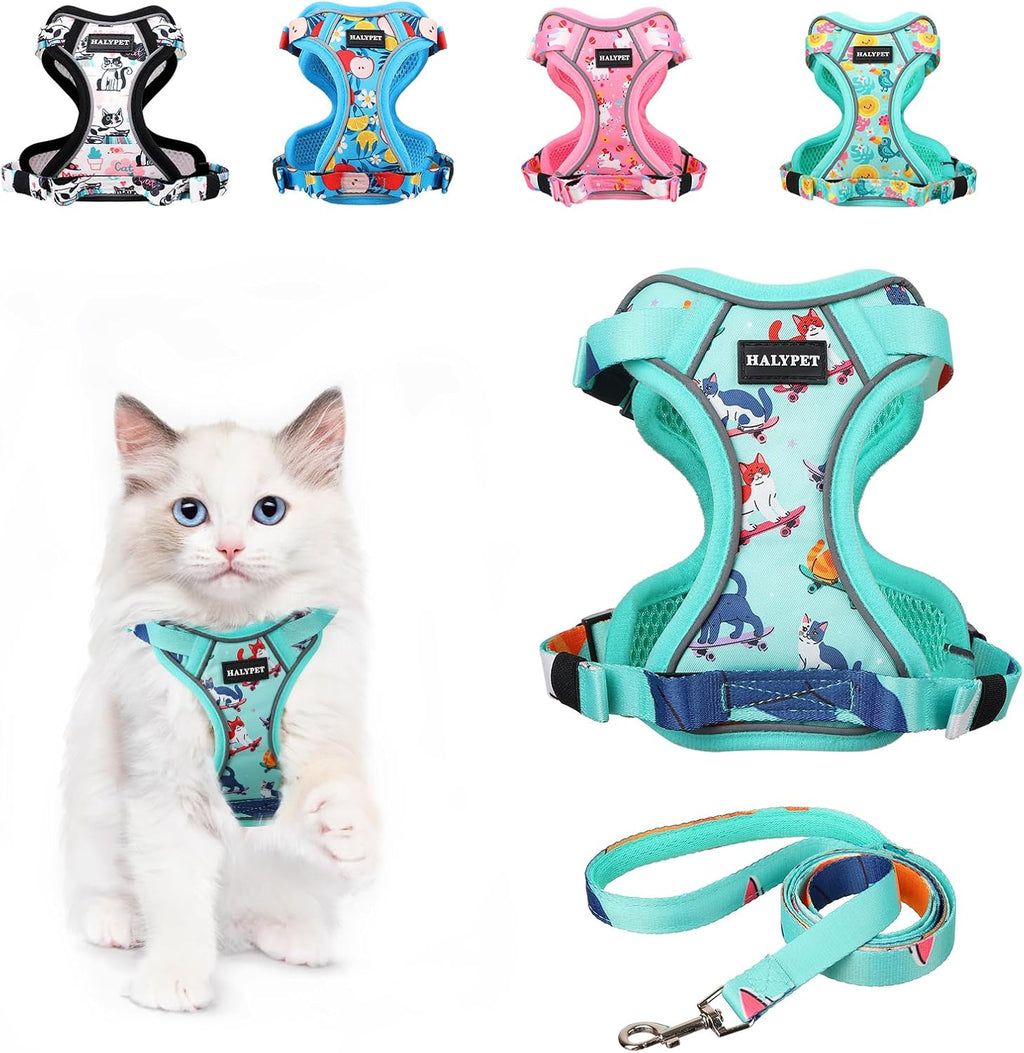 Halypet Cat Harness and Leash Set[MAX Safety 4th-Gen] Cute Escape Proof Vest Harness for Girl&Boy Cat Walking, Comfortable Adjustable Leash and Reflective Strips for Outdoor Kitten, XS Purrfect Green