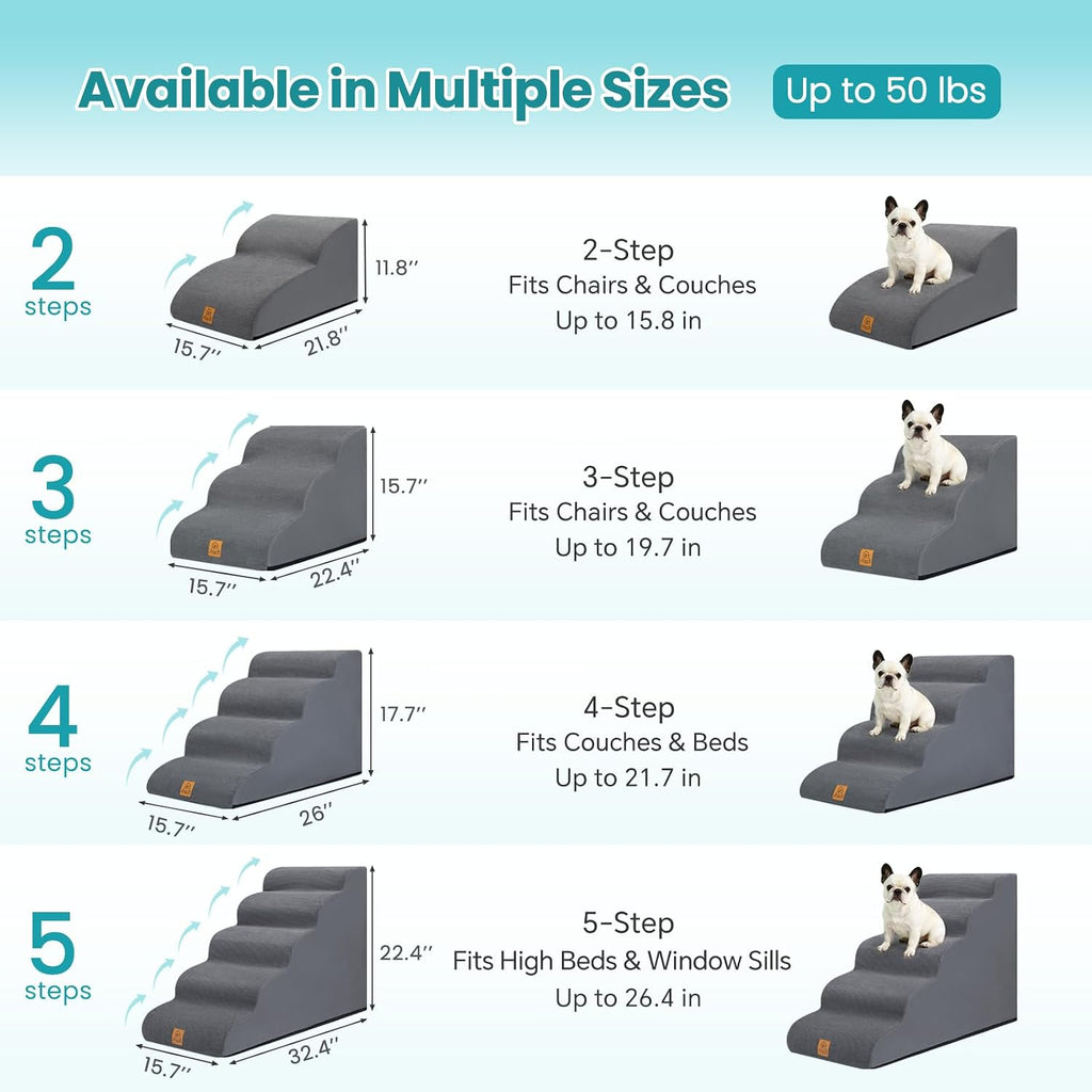Dog Stairs for Small Dogs and Cats, 2-Step Dog Steps for Couch, 11.8" H