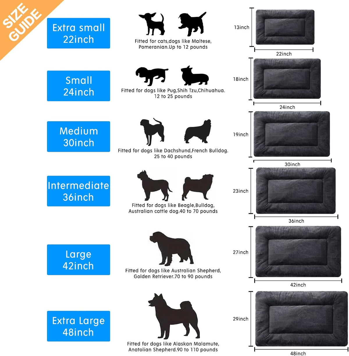 Dog Crate Pad Washable Dog Bed for Crate Large Cozy Mat 48-Inch Dark Gray