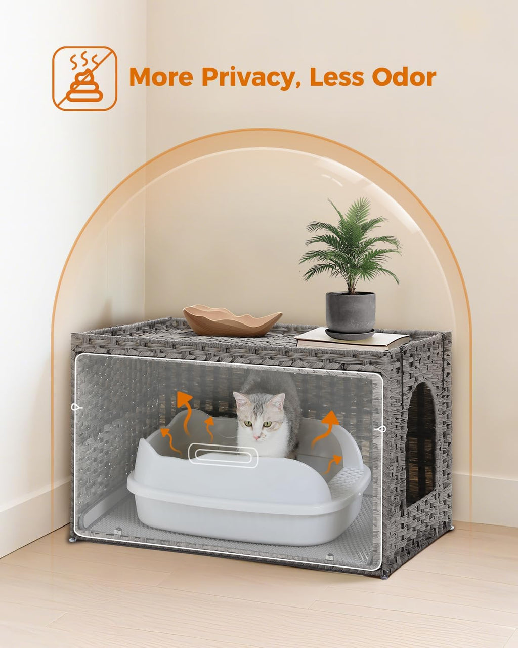 MUTTROS Rattan Cat Litter Box Enclosure, XL, Gray
