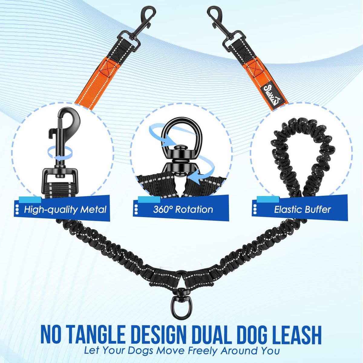 Lukovee Double Dog Leash, Heavy Duty Lead, No Tangle, M