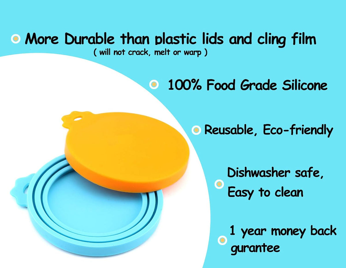 Comtim Pet Food Can Cover Silicone Can Lids for Dog and Cat Food(Universal Size,One fit 3 Standard Size Food Cans) (Blue/Orange) 