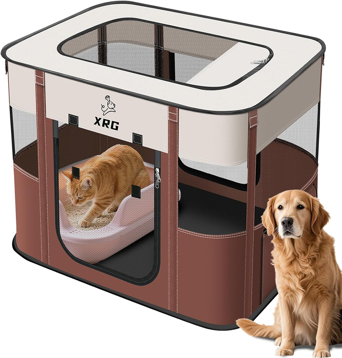 XRG Foldable Pet Playpen,Indoor Cat cage Puppy Crates L(35.4"x27.6"x23.6")