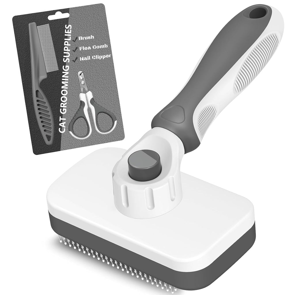 3PCS Cat Grooming Supplies, Cat Brush & Nail Clipper/Trimmer & Flea Comb for Shedding Indoor Cats Essentials Stuff Accessories (Grey)