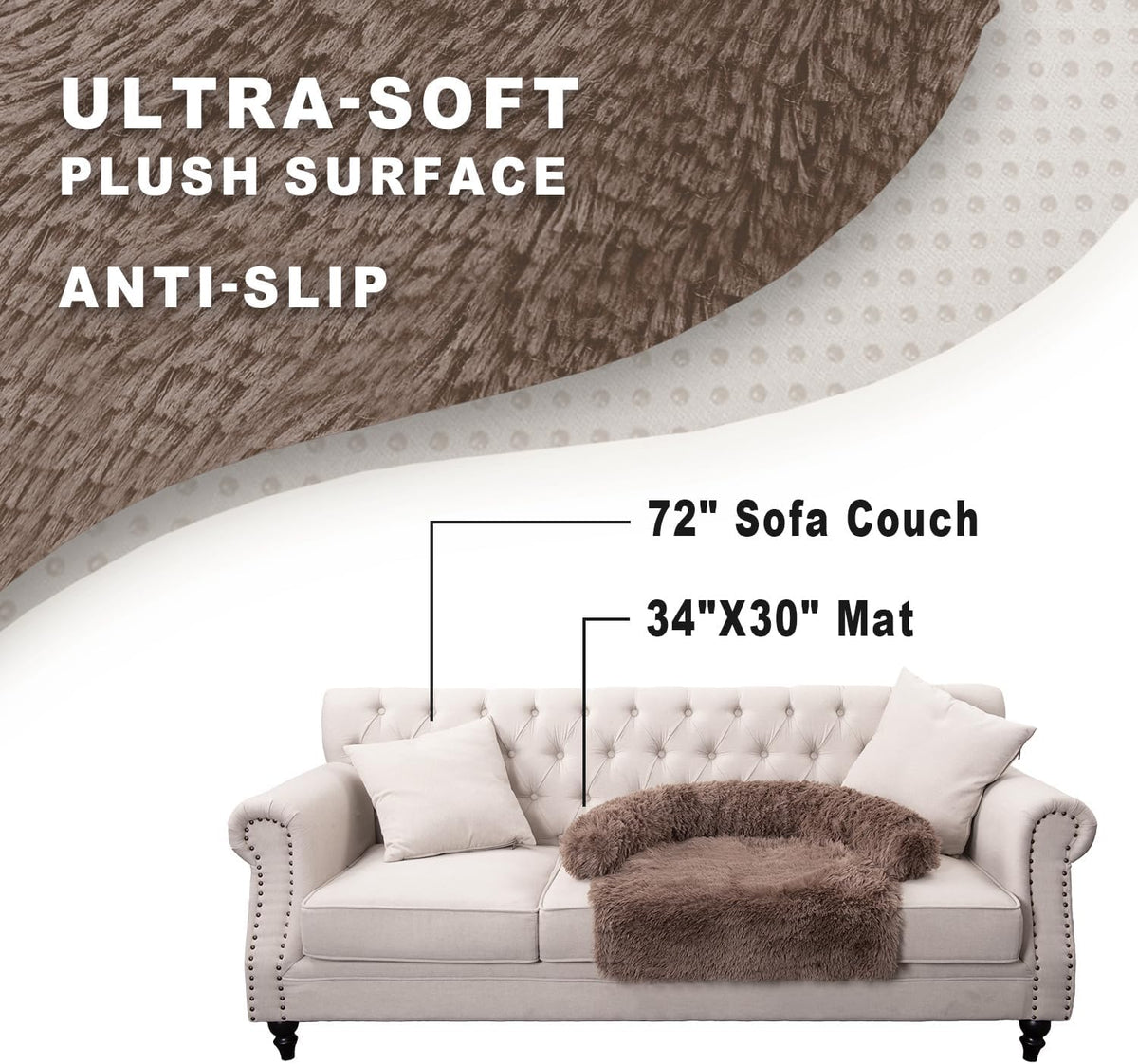 Calming Dogs/Cats Bed Mats, Dog Pad Washable Removable Couch Cover, Plush Long Fur Mat for Pets, Waterproof, Perfect for Small, Medium and Large Dogs and Cats (Desert Brown, 34"x30"x 5.0")